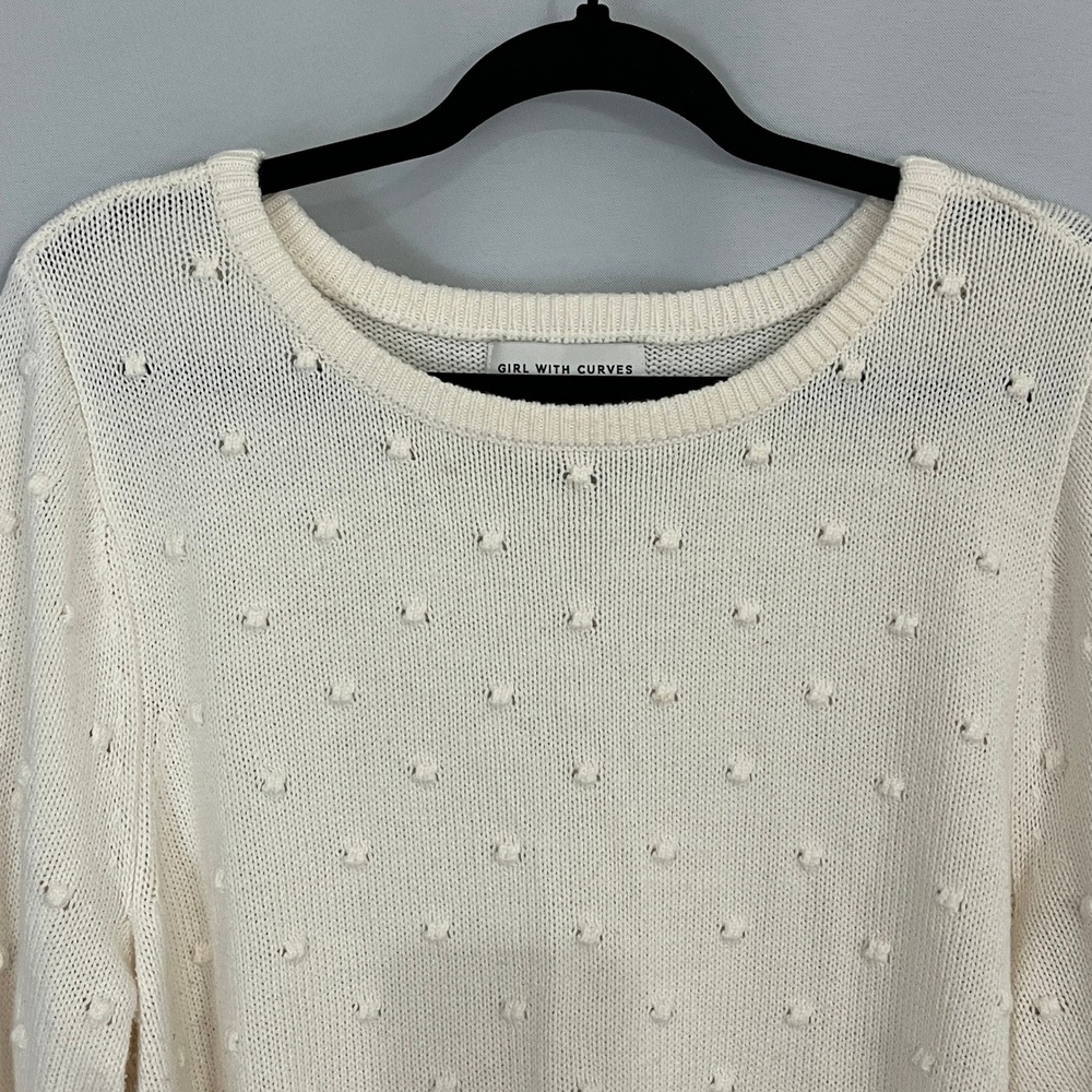 Girl With Curves Cream Bobble Knit‎ Sweater Bishop Sleeve Cozy Cabin Tunic 18/20 - Picture 8 of 10